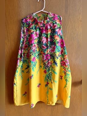 Chenault Yellow Floral Sleeveless High Neck Top XL